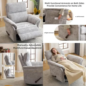 Swiveling Nursery Chair, 360° Rotation and Adjustable Headrest