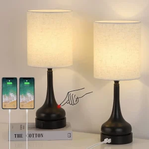 Set of 2 Table Lamps Touch Control  with USB Charging Ports