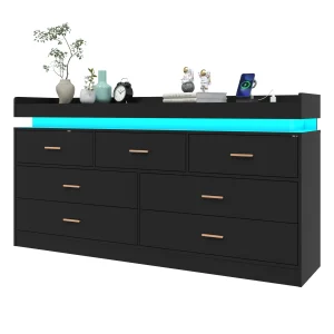 7 Drawer Dresser with LED Light and Charging Station